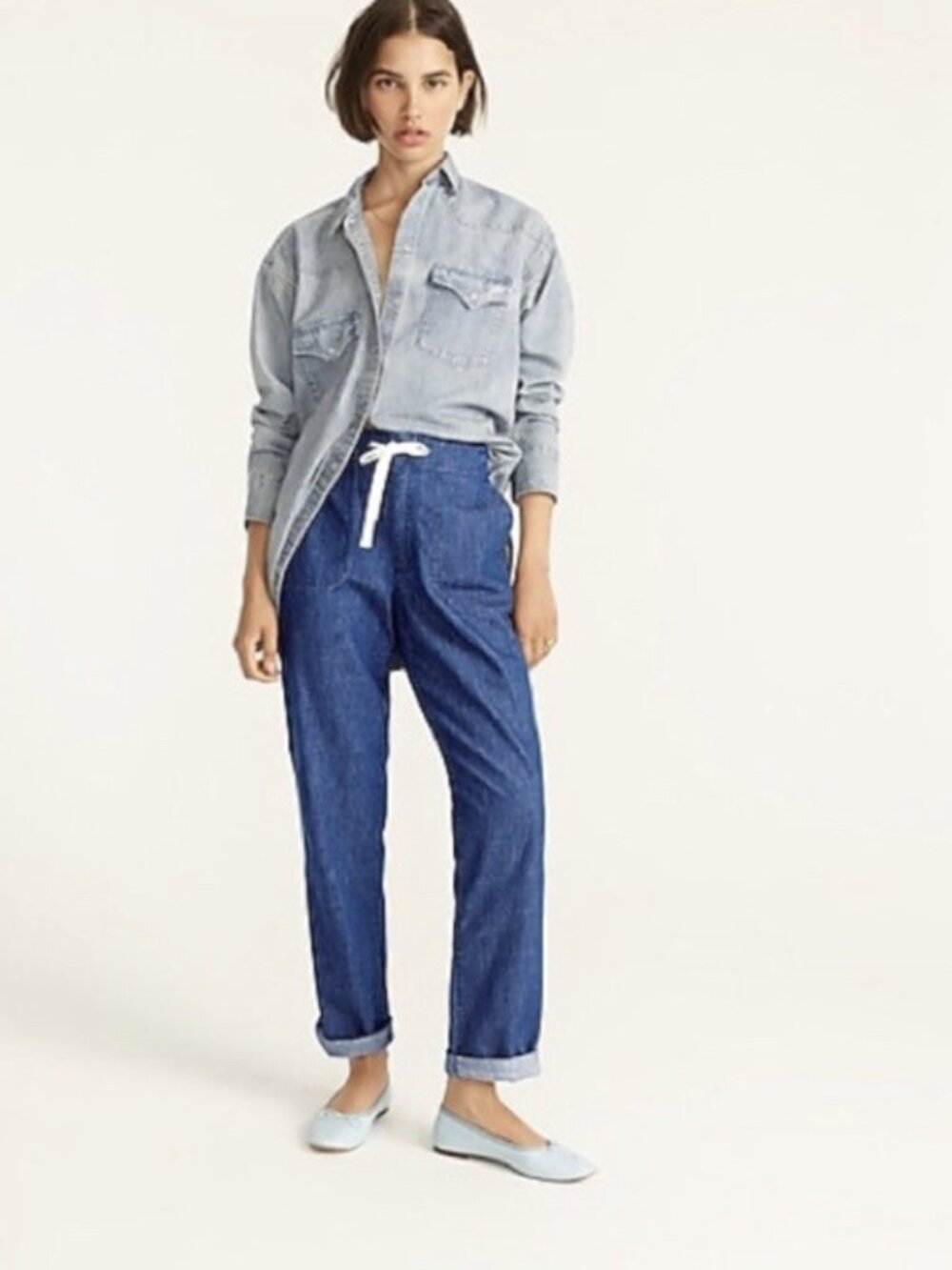 J. Crew Tie-waist denim camp pant XS